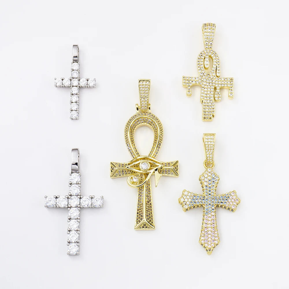 Customized 925 Sterling Silver Cross Pendant Hip Hop Style Ice Out Moissanite Chain Party Fine Pendants Charms for Rappers