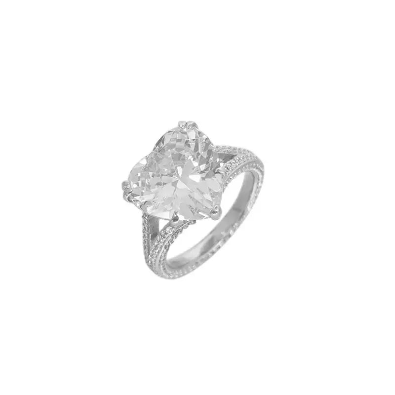 NEW Fine Jewelry Solid Anillo 925 Sterling Silver Anel Gold Plated Trendy Heart Shaped Bling Engagement Zircon Ring Gift