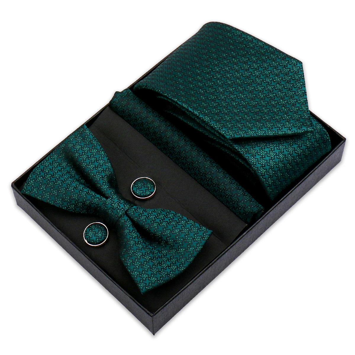Luxury Green Blue Men Tie PIn Cuff Link Set Bowtie With Pocket Square Set in a Box