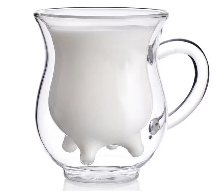 Cute Double Layer Heat-resistant Glass Cow Cups Clear Milk Cup for Kids Drink Water Juice Coffee Mugs