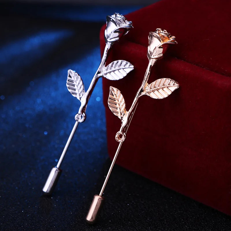 Rose Flower Leaf Shape Men Brooch Business Suit Badge Alloy Lapel Pin for Men Jewelry Gift Dropshipping