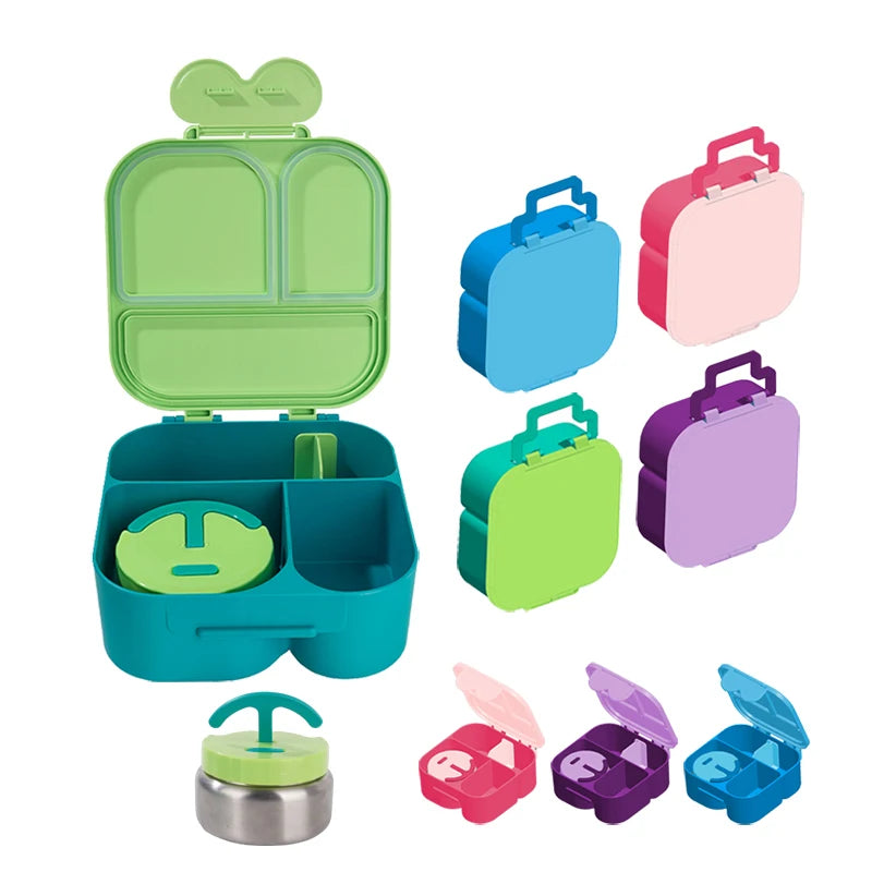 Cute Bento Lunch Box Set for Kids Lunch Box for School Portable Outdoor Kid Steel Thermos Lunch Boxes with Handle Bento Children