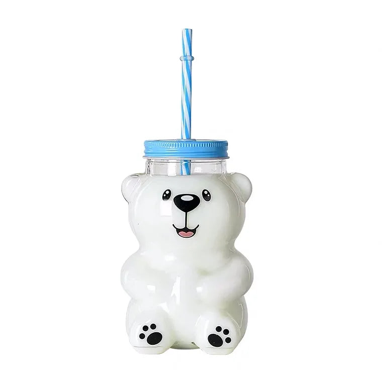 High Quality Bear Shaped Glass Water and Milk Cup New Design with Straw Heat Resistant for Coffee & Tea Sets
