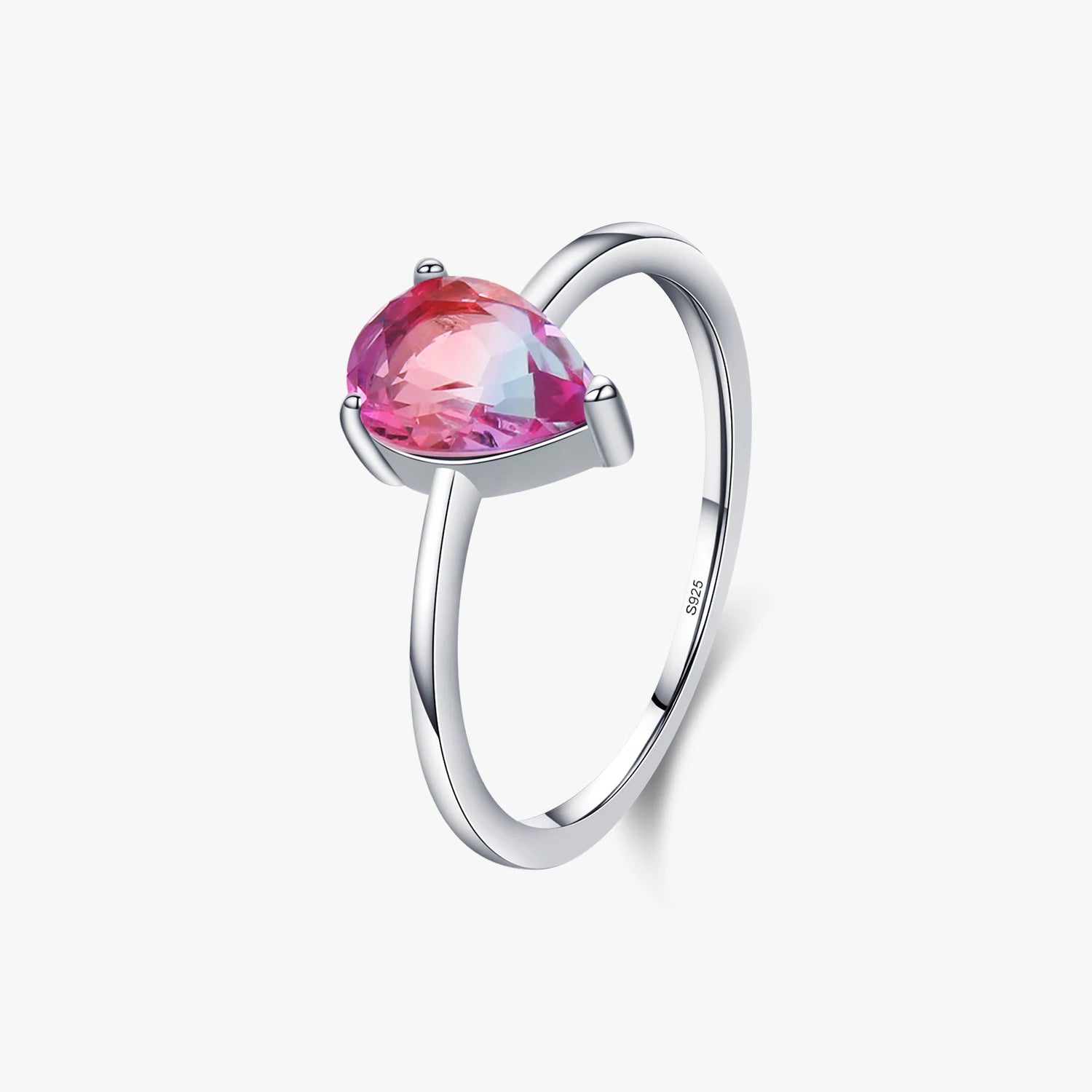 925 Sterling Silver Simple Water Drop Candy Color Tourmaline Finger Rings for Women Anniversary Daily Accessories Fine Jewelry