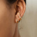 Minimalist 18K Gold Plated Diamond Cut Hoop Earrings Trendy Stackable Stud Brass Jewelry Women's Geometric Ear Cuffs Zircon