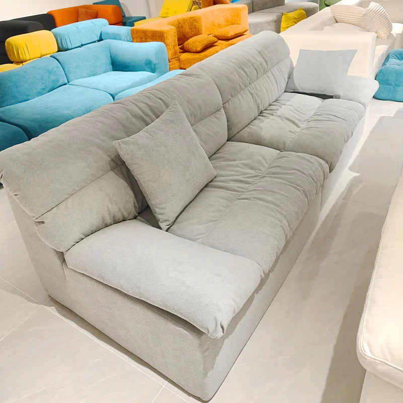 Customizable Tufted Fabric Cloud Sofa Shrink-Wrapped Foam Couch for Living Room Vacuum Compressed Sponge Furniture for