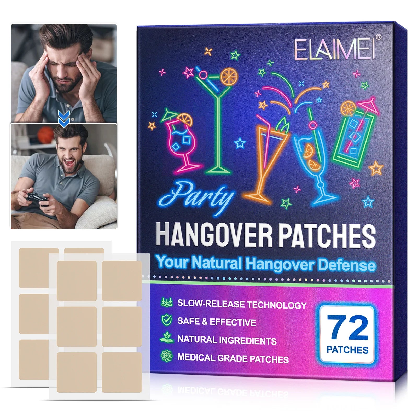 ELAIMEI Private Label Vitamins Complex Anti Drunk Patchhangover Relief Hangover Transdermal Vitamin B12 Anti Hangover Patch