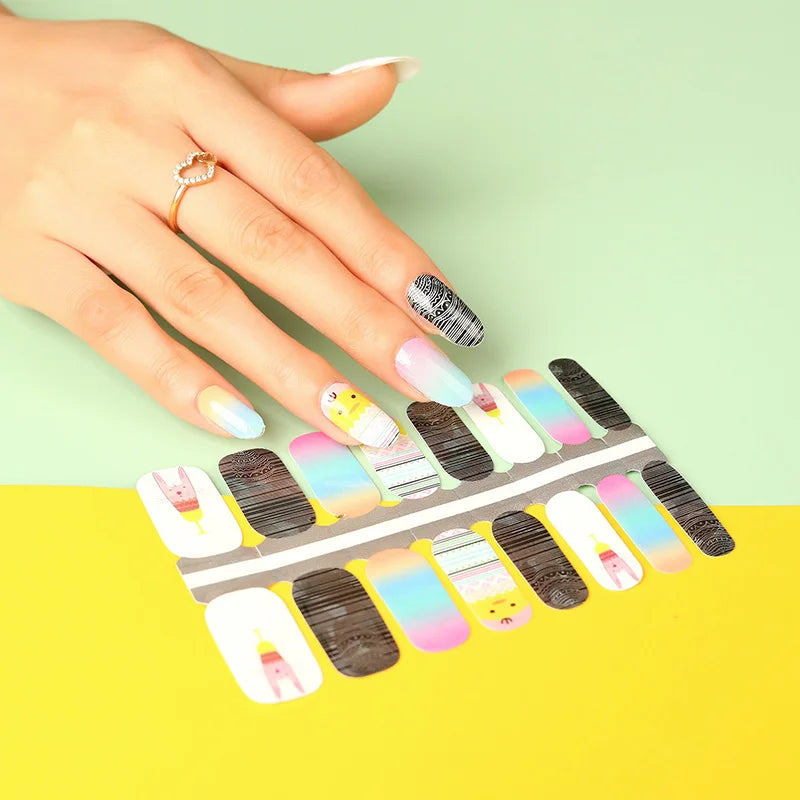 Hot Sale Huizi New Styles Nail Gel Stickers Green Pattern Nail Art Decoration Stickers