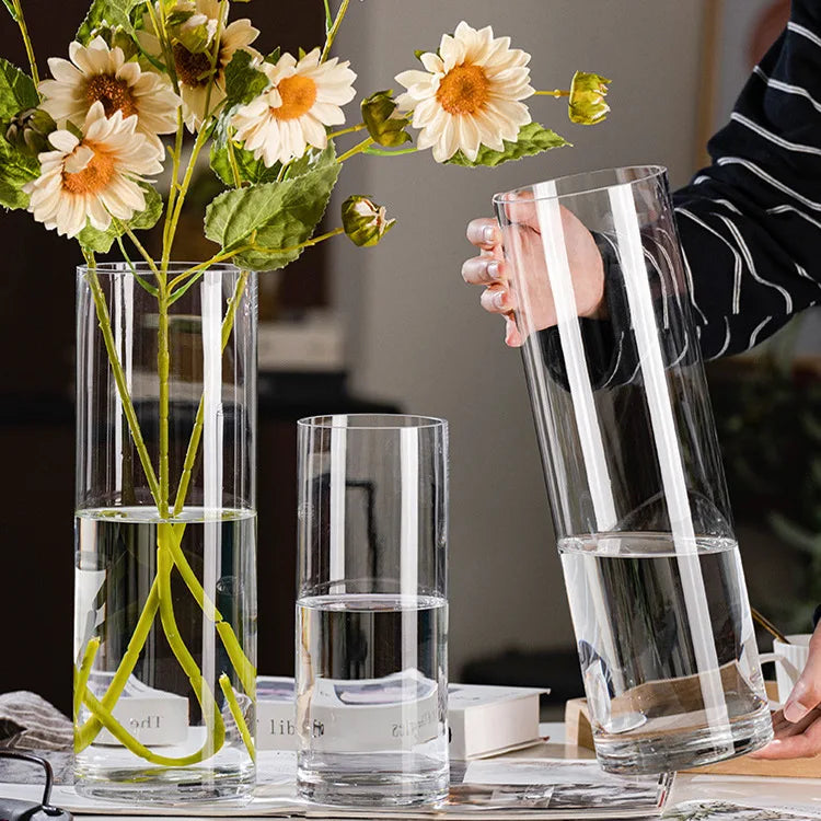 Home Decor Hydroponic Art Vase Tall Clear Floor Flower Vase Wedding Large Size Transparent Straight-tube Cylinder Glass Vases