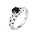 925 Sterling Silver Jewelry Black Stone Wedding Rings for Women Zircon Engagement Ring