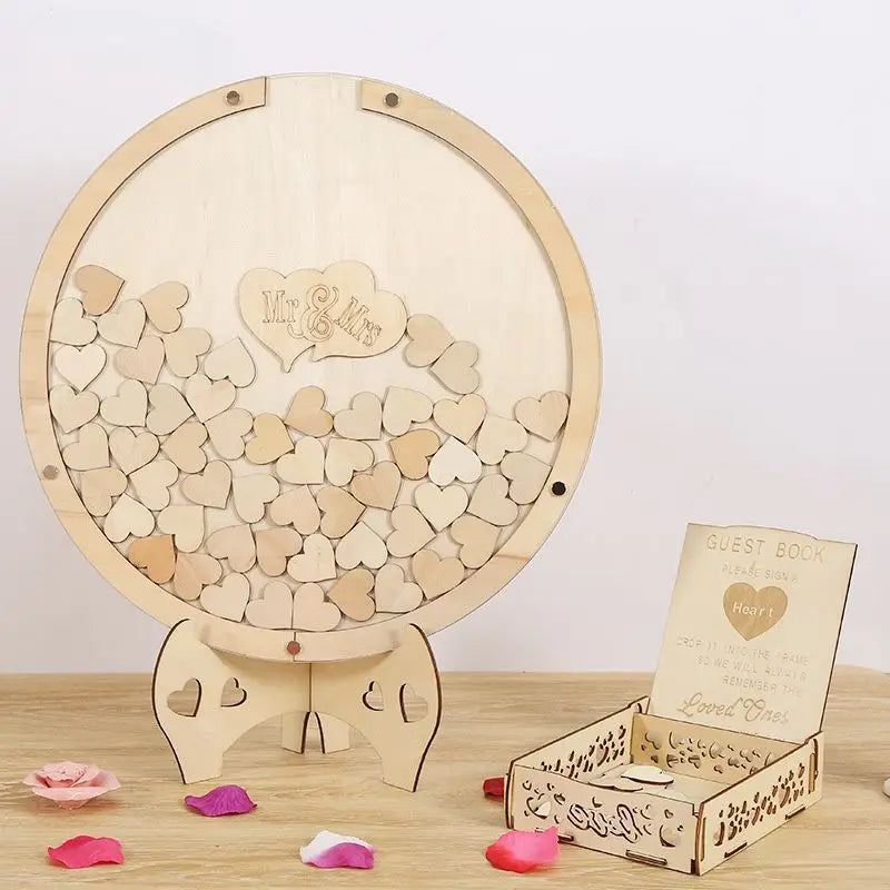 Heart Shaped Wedding Guest Book Alternative Wooden Signing Board for Reception Table Rustic Anniversary Guest Message Keepsake