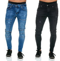 Men's Jeans Straight Slim Fit Pleated Motorcycle Biker Denim Pants Men Black Blue Leggings Stretch Jeans