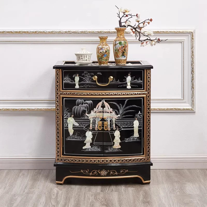 Antique Elegant Vintage Nightstand Solid Wood Living Room Furniture with Large Capacity Antiqued Painted Finish