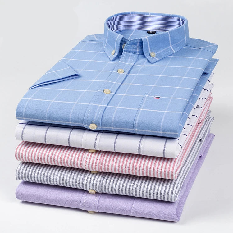 2025 New Summer Short Sleeve Shirt Striped Plaid Men's Shirts Casual Work Shirt for Men