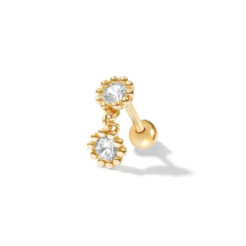 925 Sterling Silver Gold Plated Cute Luxury Ins Zircon Cartilage Piercing Earrings Korean Version Fine Studs