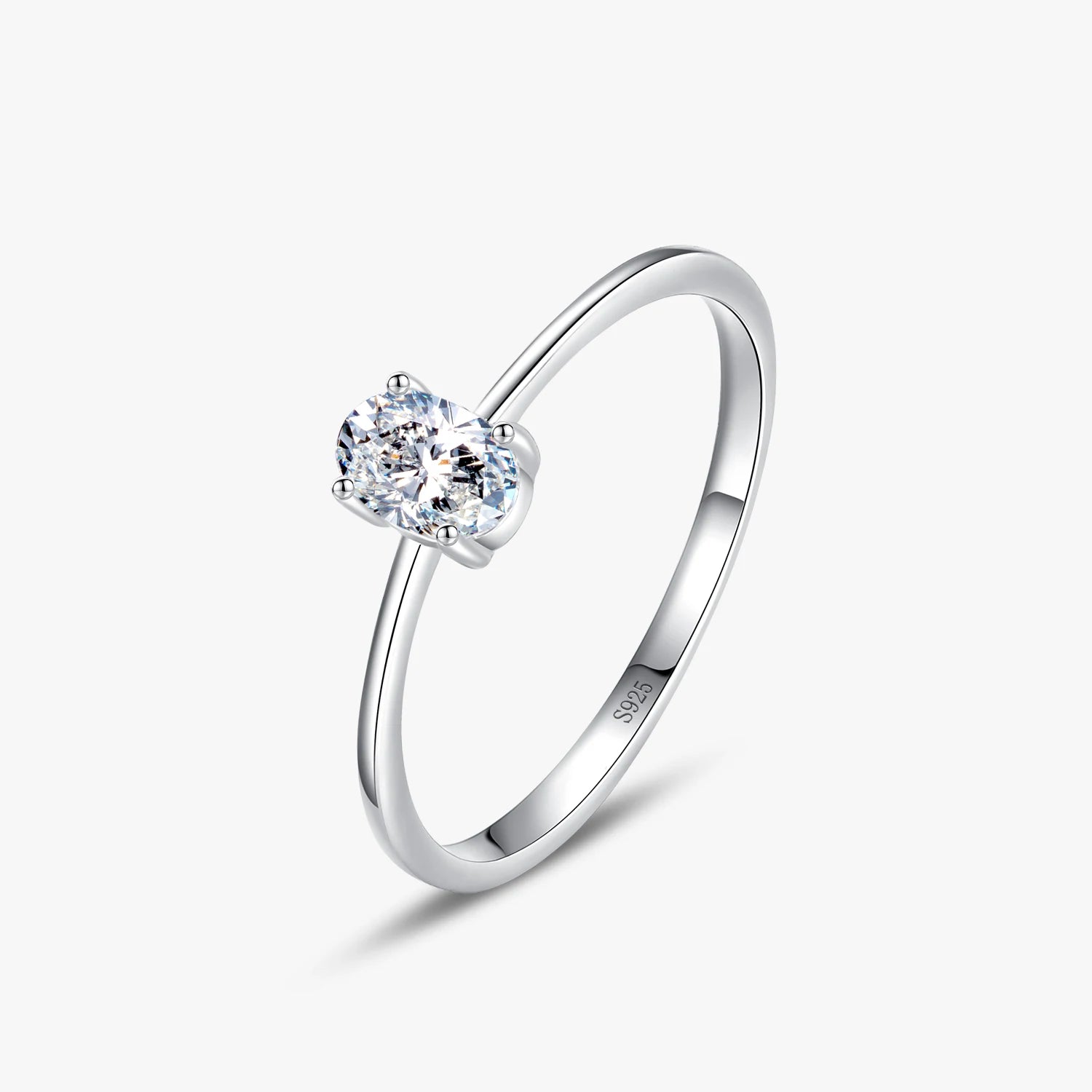 Ailmay Simple Oval Zirconia Rings Real 925 Sterling Silver for Women Minimalist Fine Jewelry