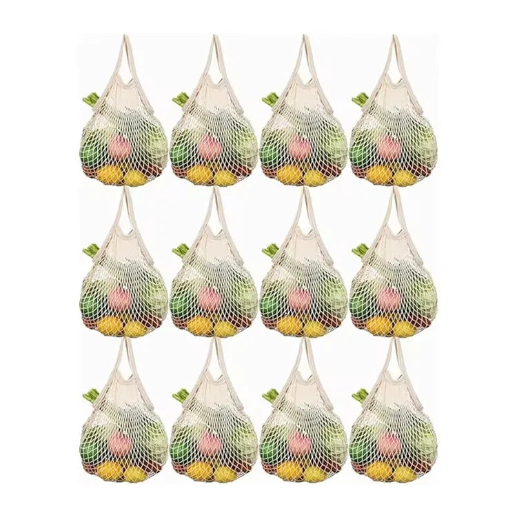 Reusable Vintage Eco Friendly Portable Cotton Mesh Produce Grocery Bags Washable Net Tote Bag Handle Customizable Design All