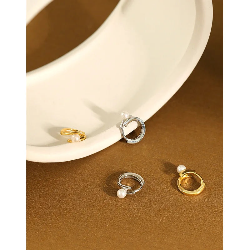 High Quality Elegant Design 925 Sterling Silver 18k Gold Plated Fine Jewelry Pearl S925 Hoop Earrings for Women EA535