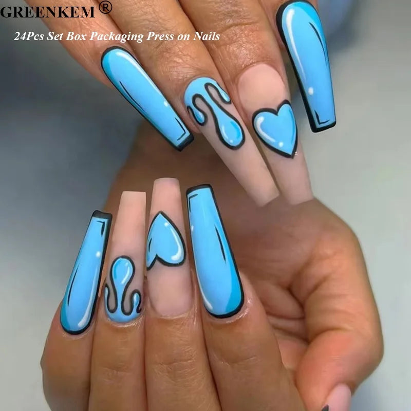 Wholesale New 24Pcs Set Private Label Custom Removable Fale Nails Press Designs Finished Nails Packaging Press on Nails