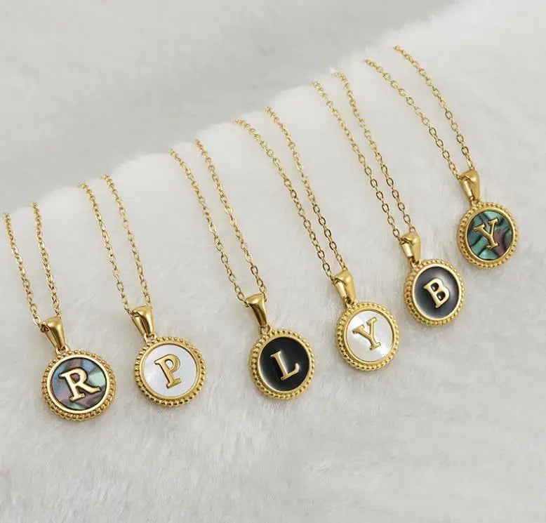 TOP Stainless Steel Letter Necklace for Women 18K Gold Simple Round Capital Letters Pendant Necklace Female Jewelry