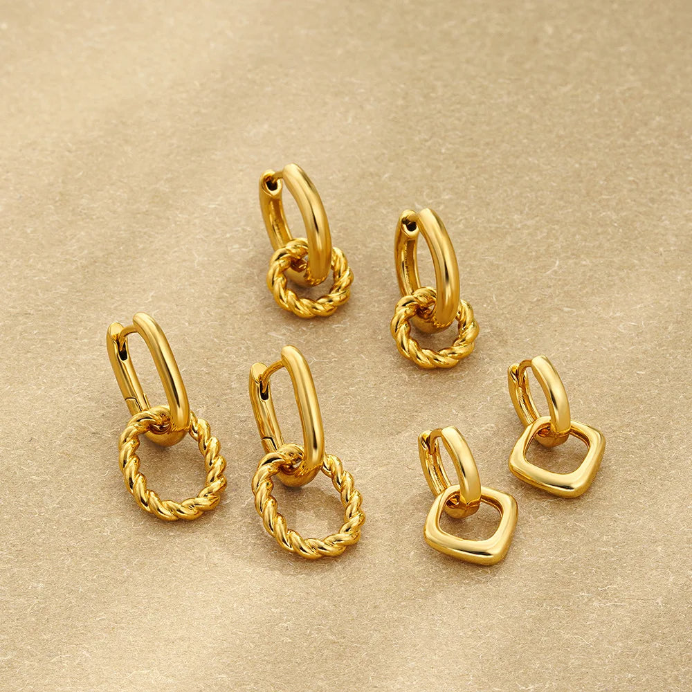 Women's 18K PVD Gold Tarnish-Free Daily Minimalist Earrings Circle Drop Copper Charms Engagement Wedding Party Mini Hoop