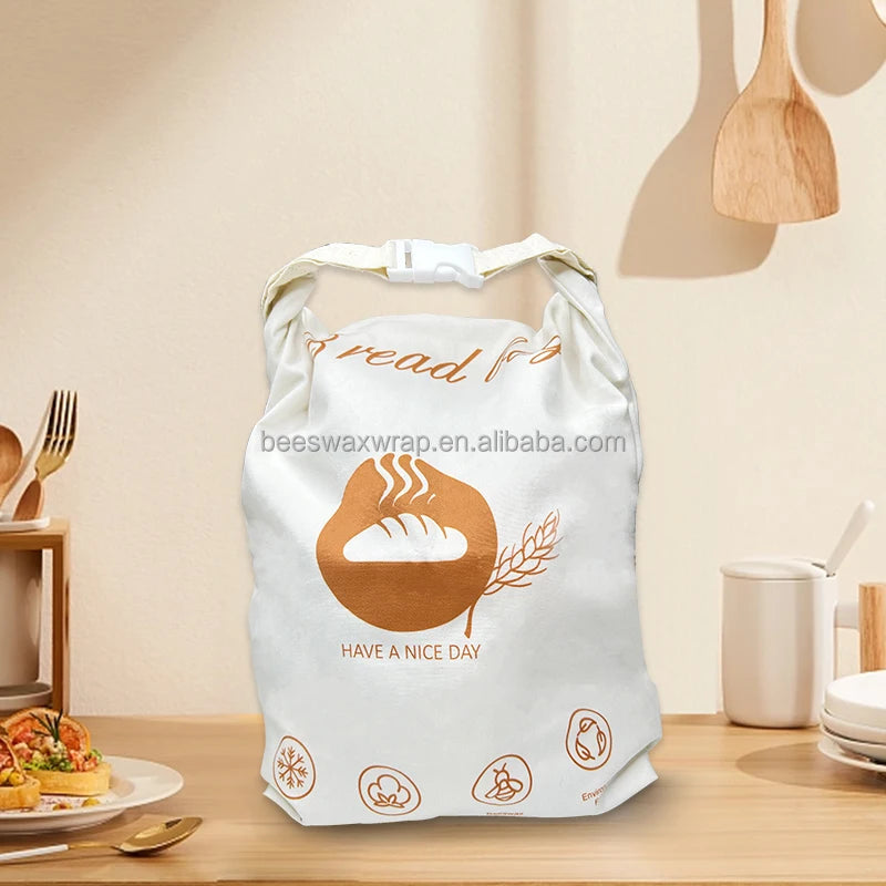 Cotton Folding Bread Loaf Bag with Beeswax Cloth Liner Eco-Friendly Food Packaging Storage for Sandwiches and Bakery Products