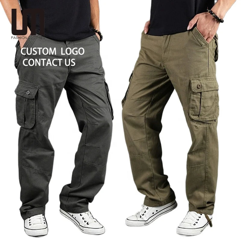 OEM ODM Spring Autumn Winter New Style Men Overalls Solid Color Pocket Casual Pants Cargo Trousers