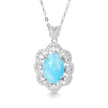 Real Silver 925 Yaeno Dahlia Flower Set With Larimar Stone Pendant Necklace for Women