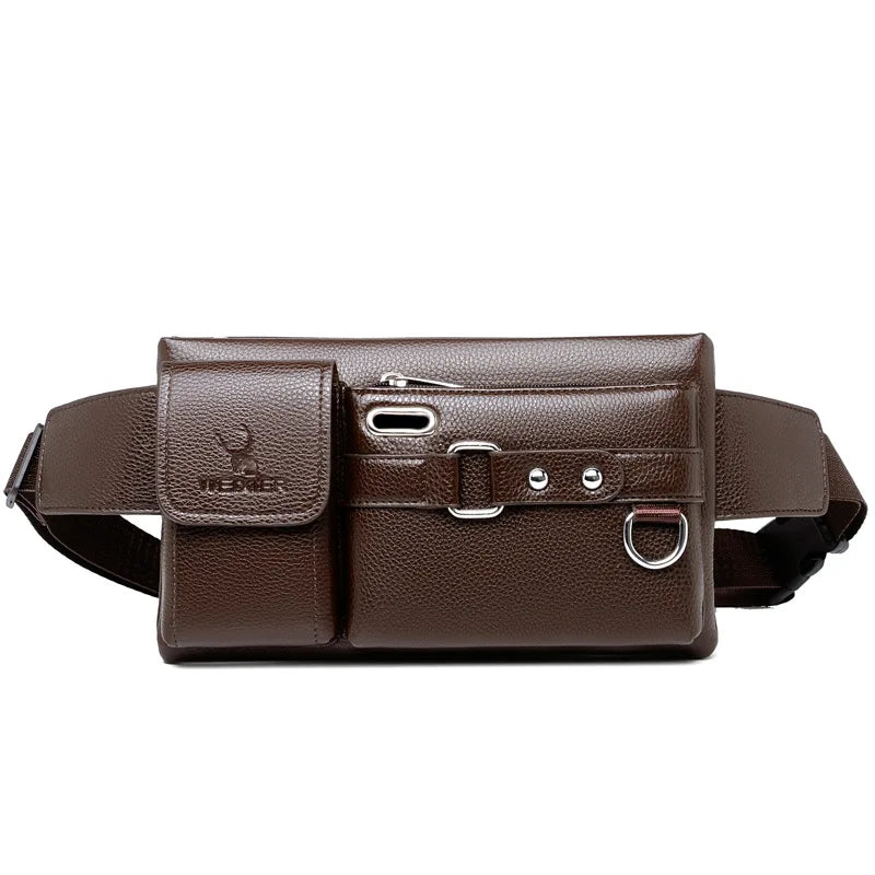 Wholesale New Sling Chest Bag Quality Pattern Black PU Leather Waist Bag for Men
