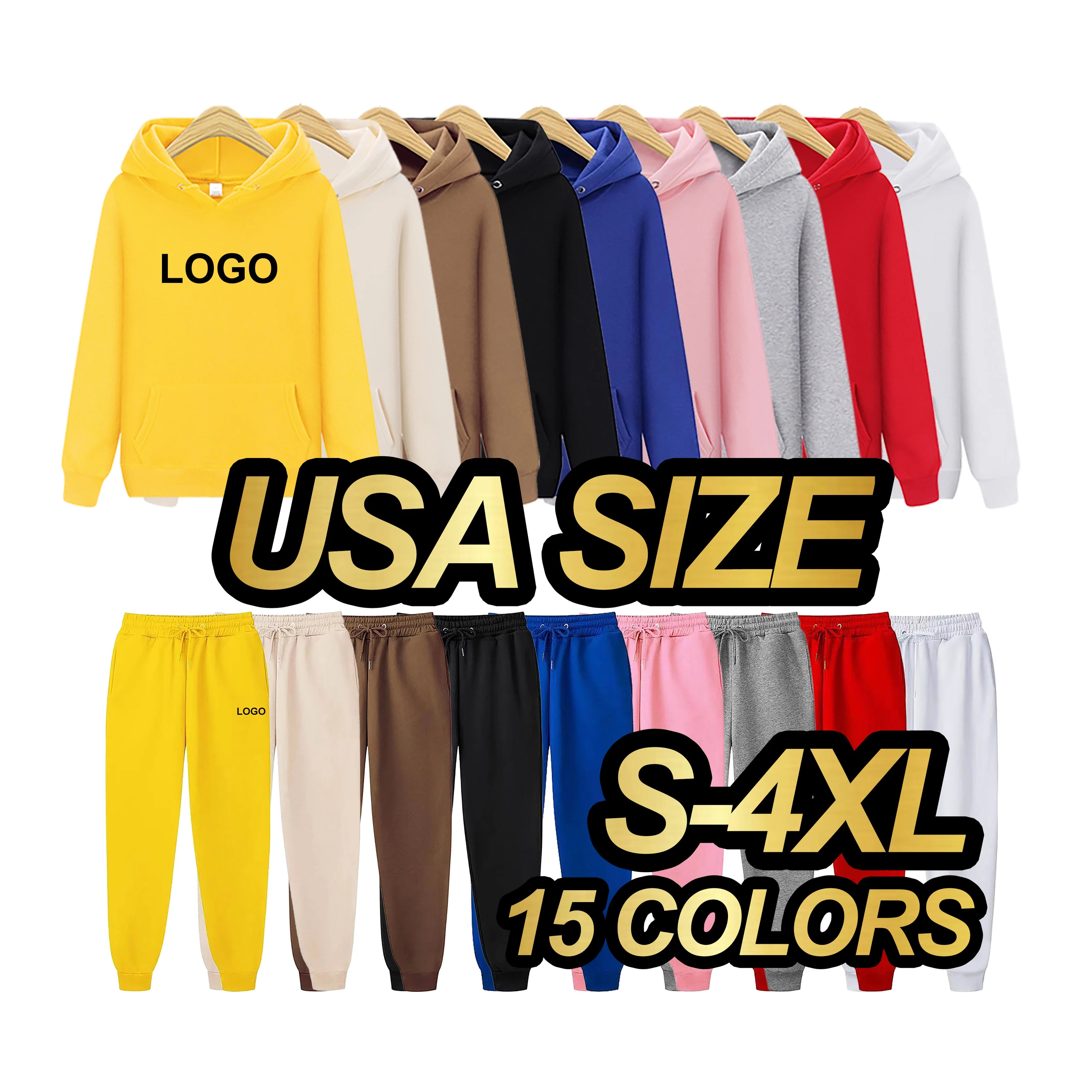 Men Tracksuit Stacked French Terry Embroidery Hoodie Reflective Custom Mens Sweatsuit Sets Vendor Track Suits for Men Jogging
