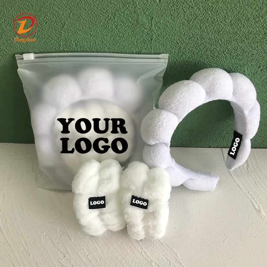 Customized logo Puffy Terry Cloth Hairband Skin Care Makeup Headwear Hair Accessories Sponge Bubble Skincare Headbands for Women
