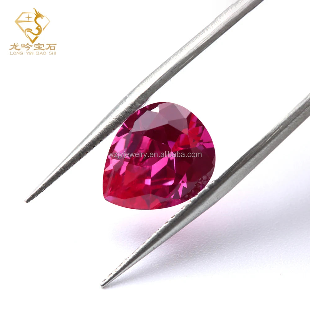 In Stock Wholesale 5x7mm Pear Shape 3# Red Stones Synthetic Corundum Loose Gemstone