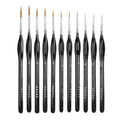 Professional 12pcs Fine Detail Paint Brush Set Wholesale Artist OEM Nylon Hair with Blue Black Wooden Handle for Art Brushes