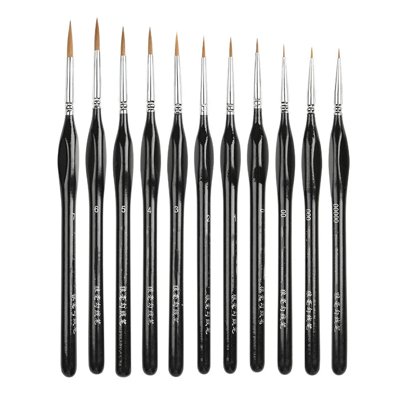 Professional 12pcs Fine Detail Paint Brush Set Wholesale Artist OEM Nylon Hair with Blue Black Wooden Handle for Art Brushes