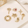 Wholesale Women's Trendy Cubic Zircon Pendant Heart Key Moon Star Charm DIY Custom 14K Gold Plated Gift Jewelry Making