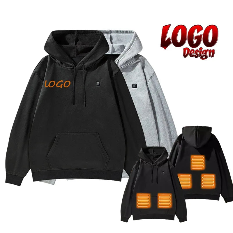 Custom Logo Unisex USB Pullover Heated Fleece Sweatshirt & Hoodie Winter Breathable Thick Long Sleeves Outdoor MegaBDM