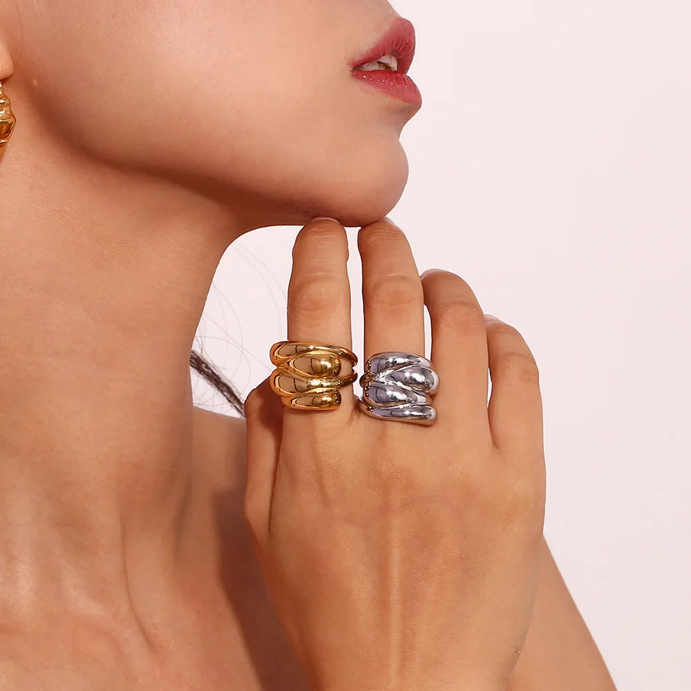 Non Tarnish Chunky Bold Dome Ring Statement Twist Textured Exaggerated Water Drop Geometric Finger Ring for Women