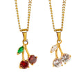 Women Trendy Fleur De Lis Necklace 316L Stainless Steel Rose Flower Pendant Boho PVD 18k Gold Cz Diamond Cherry Necklace