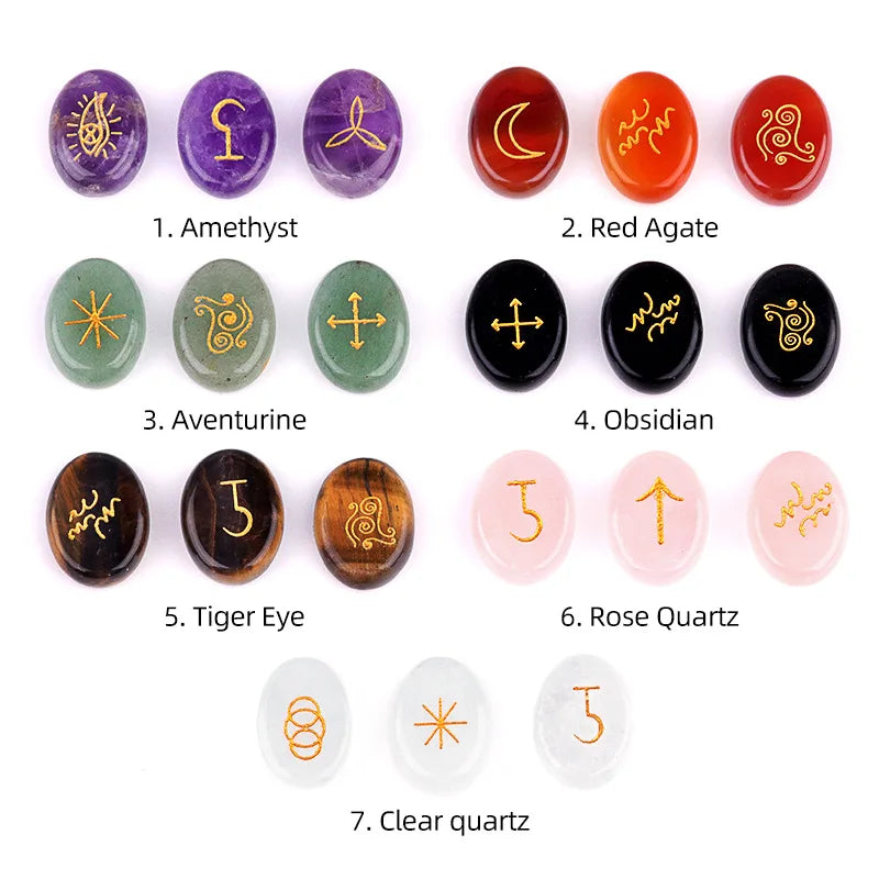 Crystal Witch Runes Natural Crystal Agate Semi-Precious Stone Tiger Eye Carving Rune Runes