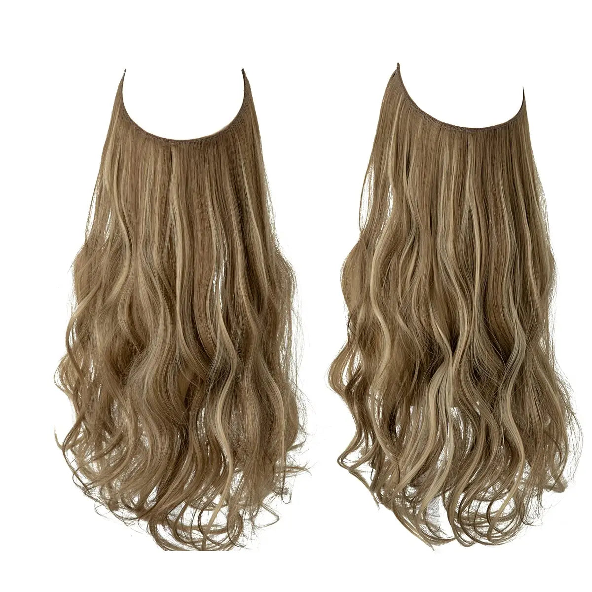Wavy Curly Highlight Hair Extension Synthetic Invisible Wire Hairpiece Short 14 Inch Adjustable Headband for Women High