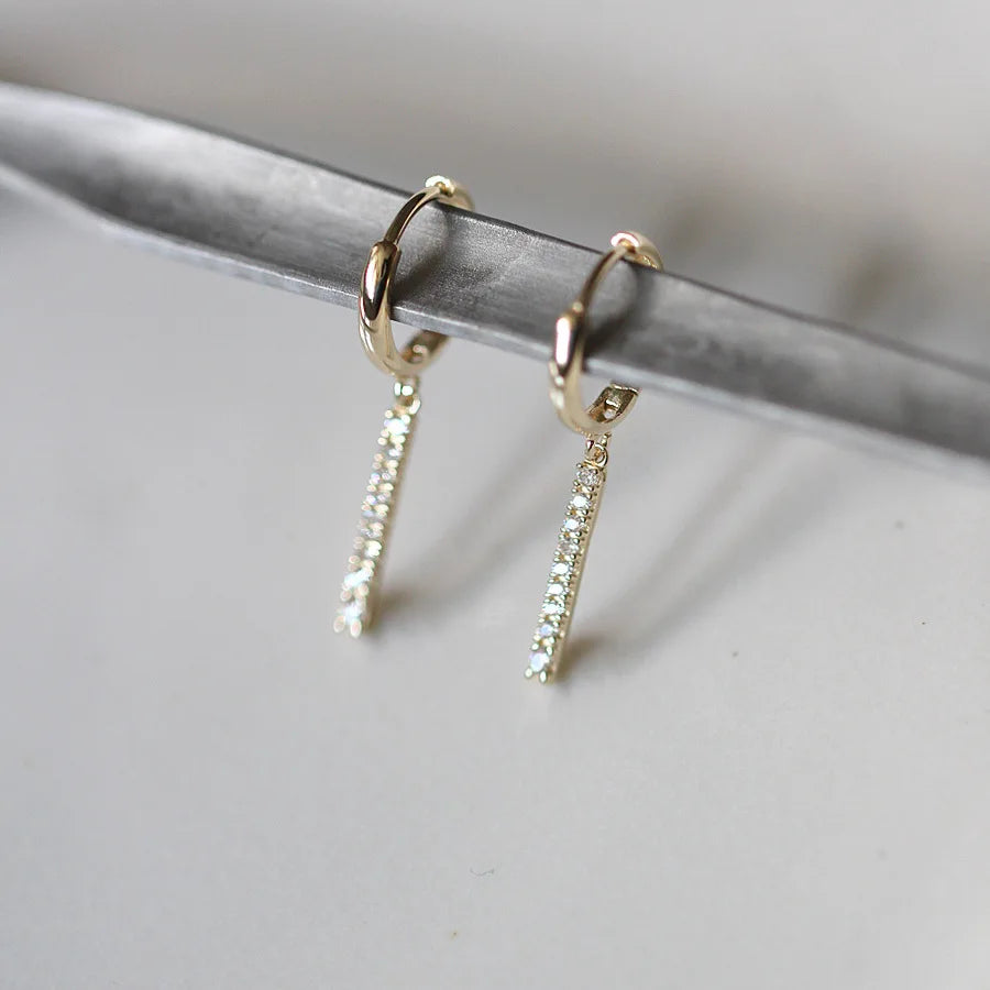 14K Gold Plating Pure 925 Sterling Silver Simple Fashion Crystal Drop Hoop Earrings for Women Girls Jewelry
