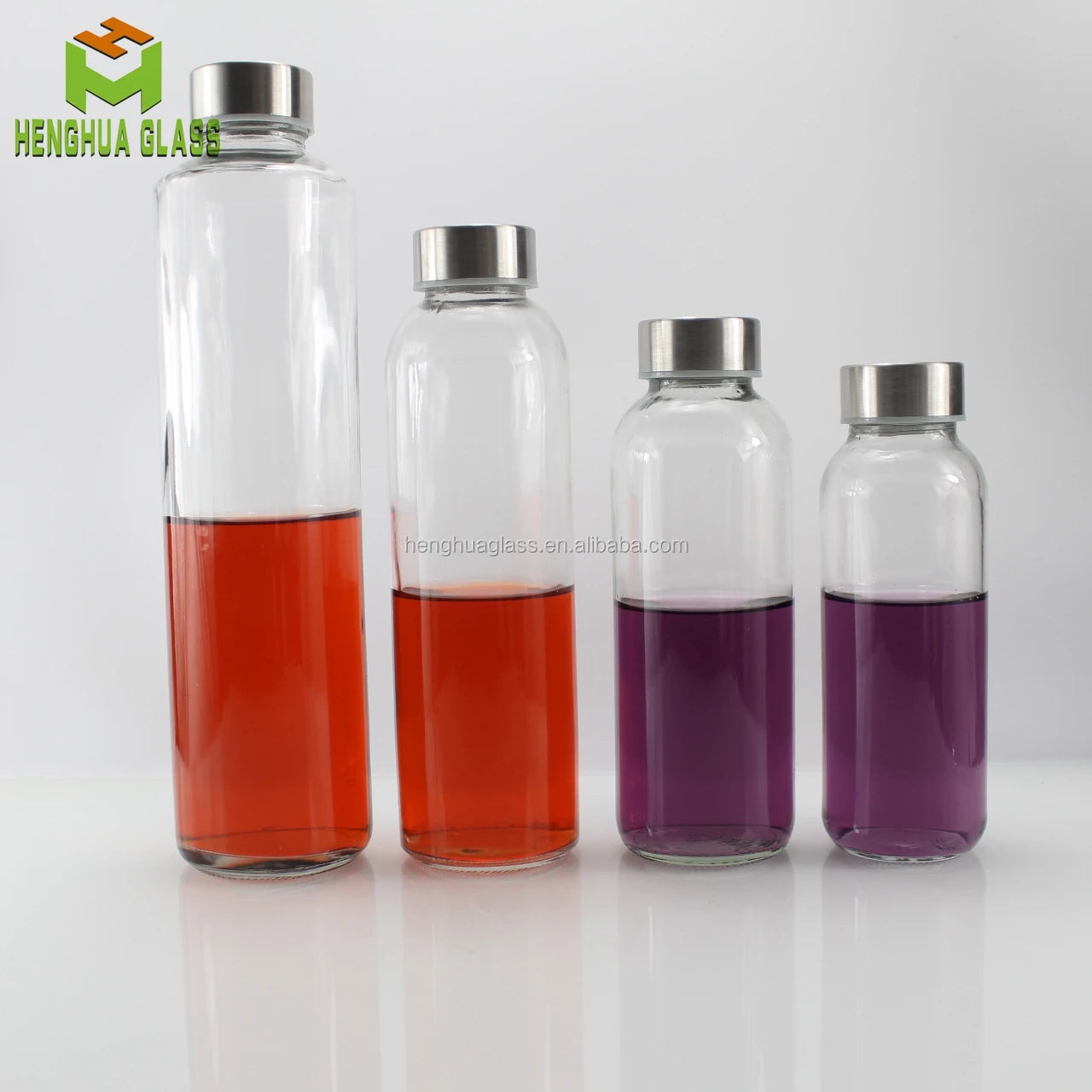 Hot Sale 300ml 420ml 500ml 750ml Round Glass Mineral Water Bottle clear Fruit  Juice Glass Bottle with Stainless Steel Screw Cap