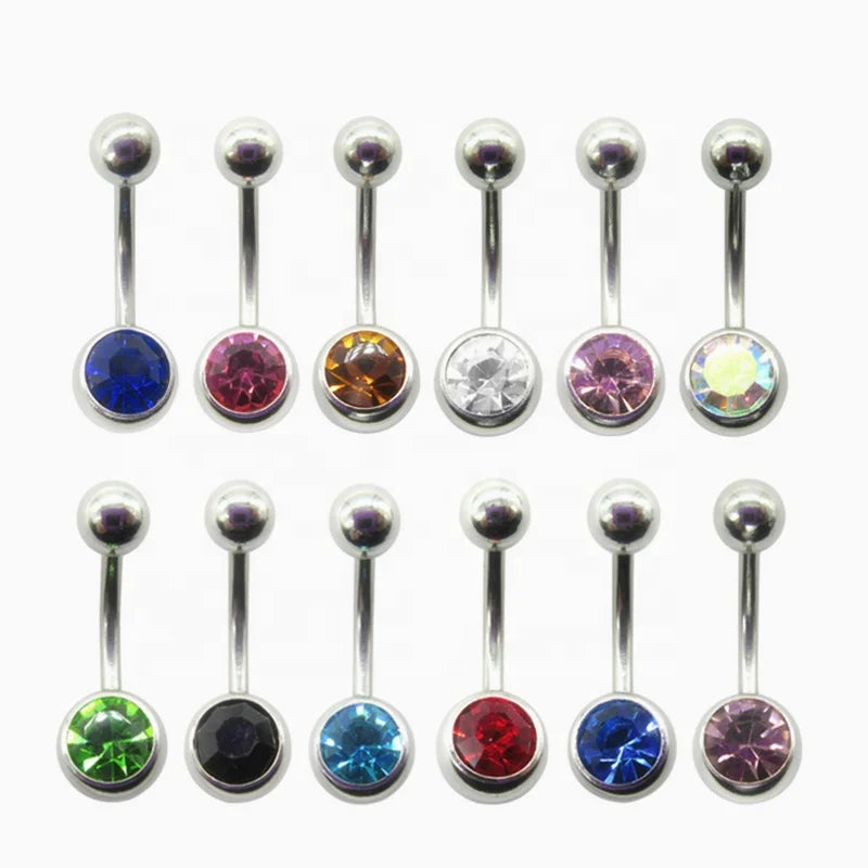 316 Surgical Steel Piercing Body Jewelry Colorful Diamond Zircon Navel Ring Curved Barbell Crystal Ball Belly Studs
