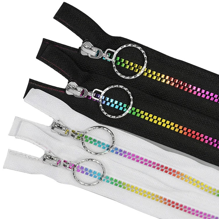 G&F Manufacturers Stock 5# Colorful Square Teeth Open-end Self-locking Resin Plastic Rainbow Color Zipper for Garment Handbag