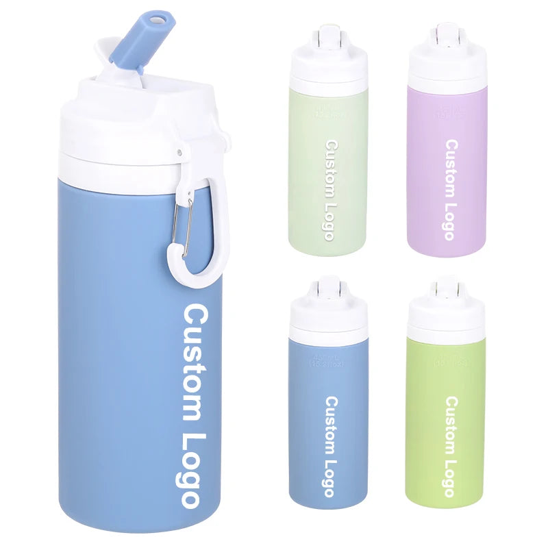 Custom BPA-Free Food Grade Silicone Water Bottle with Straw Portable and Leak-Proof Gym Sport Drink for Kids for School Use