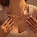 Chunky Love Heart Chain Necklace Gold Plated Stainless Steel Exaggerated Waterproof Jewelry