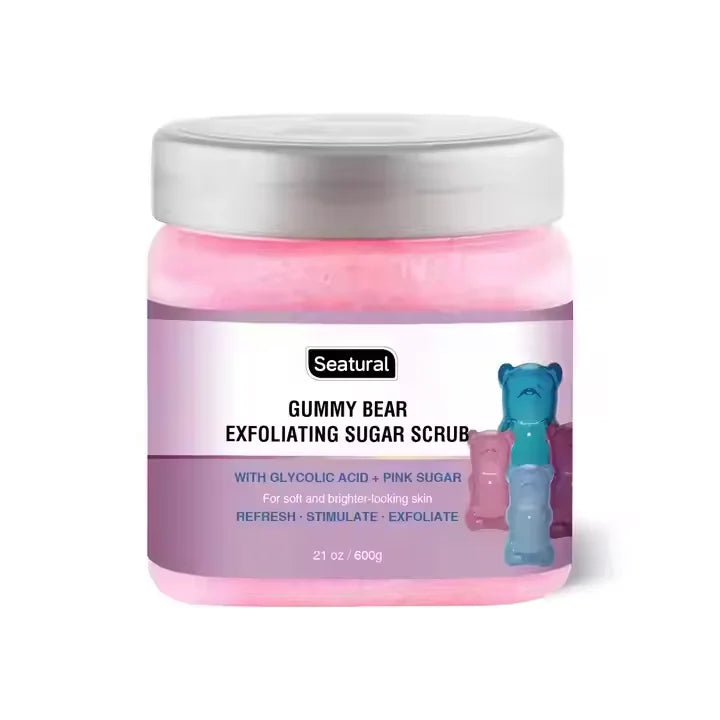 Private Label Natural Gummy Bear Exfoliating Body Scrub Lightening Cleansing Sugar Scrub for Body Hand Foot