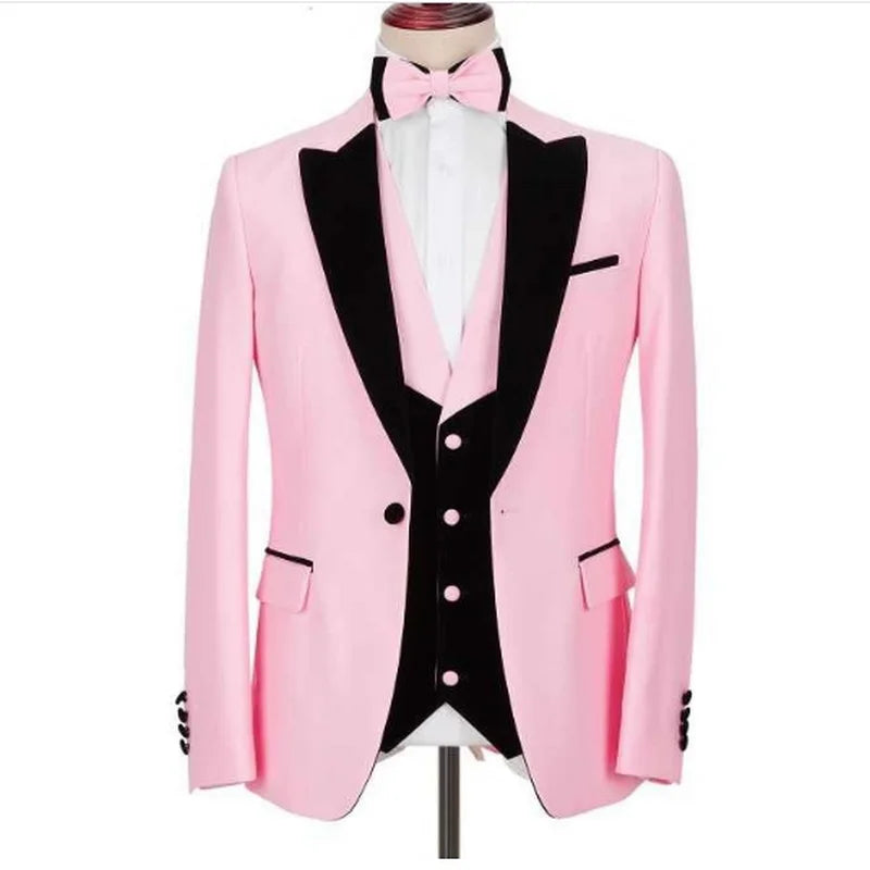 Wedding Costume Homme Men Suits Tuxedos One Button Peaked Lapel Groom Wear Party Prom Best Men Blazer 3 Pcs(Jacket+Vest+Pants)