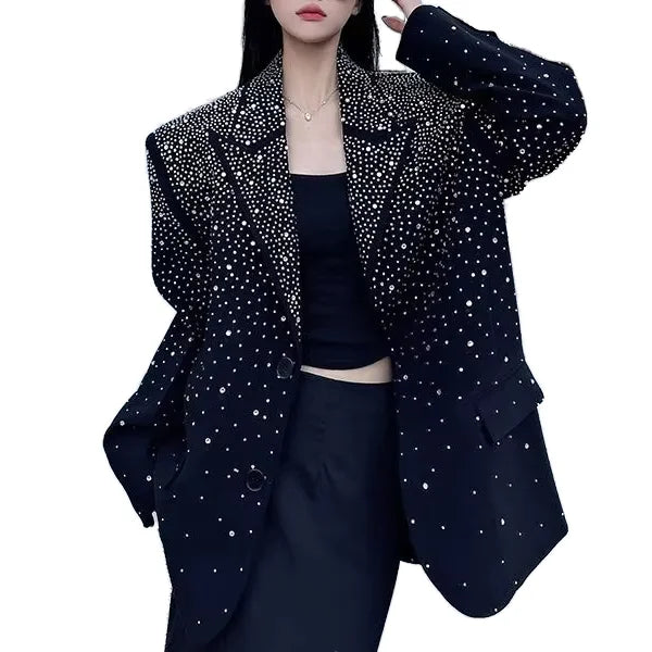 2025 Women's Spring Autumn Blazer Niche Hot Diamond Heavy Industry Suit Jacket With Elegant Loose Design New Top