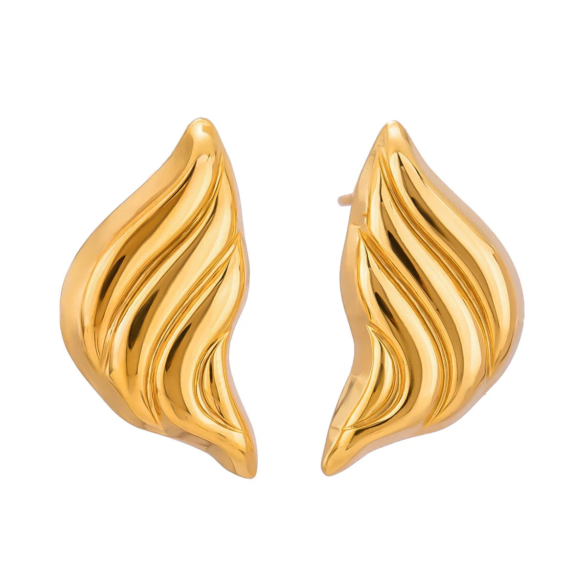 316L Stainless Steel Stripe Statement Stud Earrings Waterproof Geometric Texture Gold Plated Fashion Jewelry for Women